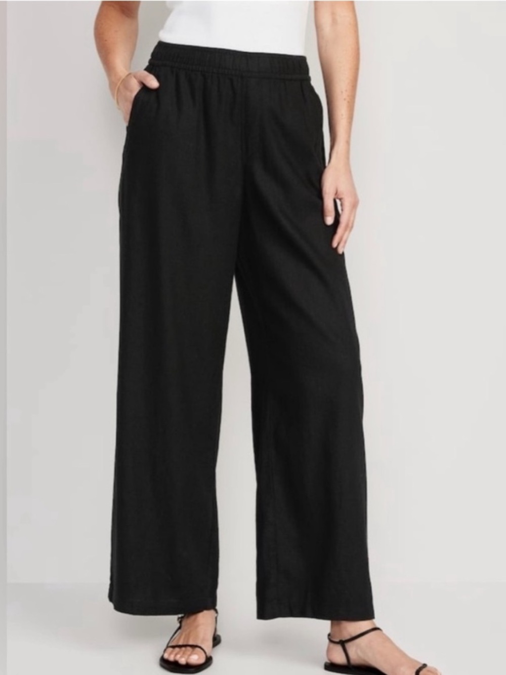 Old Navy High Rise Wide Leg Black Linen Blend Pull On Pants Women’s L